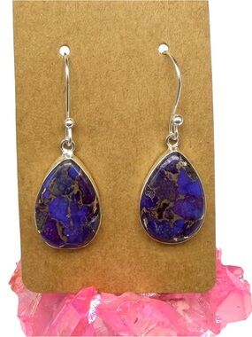 Purple Copper Kingman Mine Turquoise Earrings Solid 925 Sterling Silver